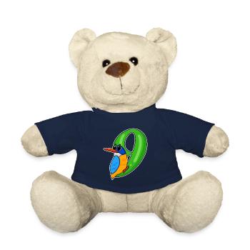 9th Birthday Motif Bird - 9 Years - Teddy Bear - french navy - Front