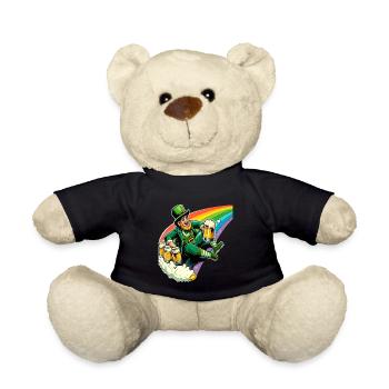 Leprechaun (Irischer Kobold) auf Regenbogen - Teddy - Schwarz - Vorne