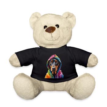 Dobermann Hoodie Hund Bunt Lustig Tier Print - Teddy - Schwarz - Vorne