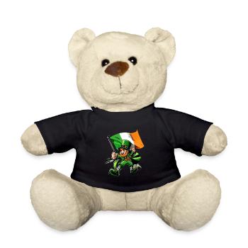 Leprechaun (Irischer Kobold) mit Fahne - Teddy - Schwarz - Vorne
