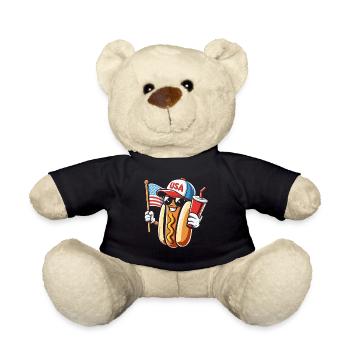 4th of July Hot Dog USA Flag and Drink - Teddy Bear - black - Front