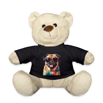 Carlin Lunettes de Soleil Chien Coloré Drôle Design Imprimer - Nounours - noir - Devant