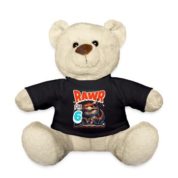 6th Birthday Rawr T Rex Dinosaur - Teddy Bear - black - Front