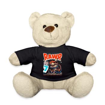 7th Birthday Rawr T Rex Dinosaur - Teddy Bear - black - Front