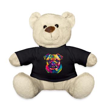 Mops Hund Bunte Farben Pop Art Regenbogen Carlino - Teddy - Schwarz - Vorne