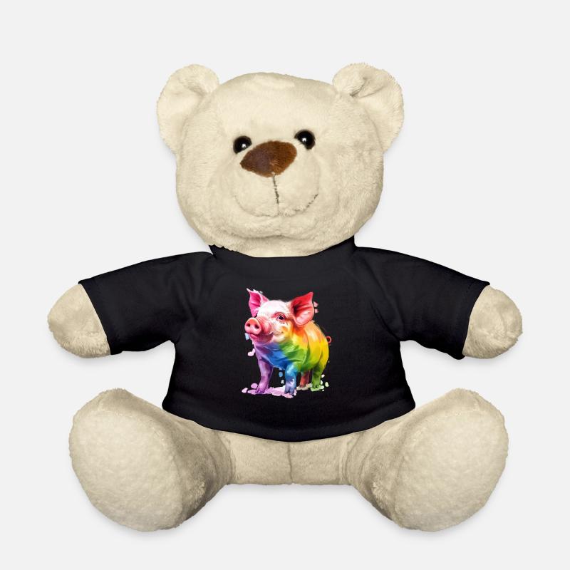 Buntes Schwein Kunstwerk Regenbogenfarben - Teddy - Schwarz