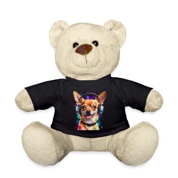 Chihuahua Kopfhörer Hund Lustig Tier Design Print - Teddy - Schwarz - Vorne