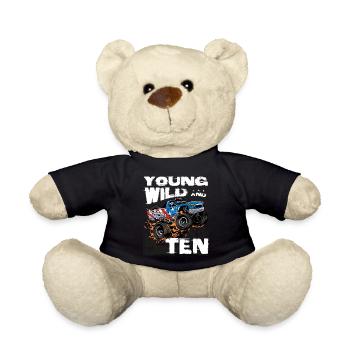 m Young, Wild and 10th Birthday Boy Monster Truck - Teddy Bear - black - Front