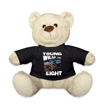 Young, Wild and 8th Birthday Boy Monster Truck - Teddy Bear - black - Front