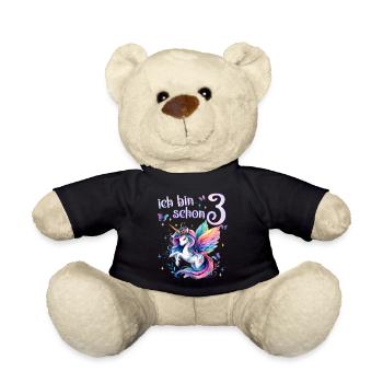 Geburtstag 3 Einhorn Dritter Geburtstag Mädchen 3 - Teddy - Schwarz - Vorne