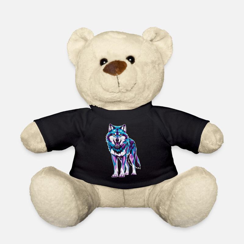 Low Poly Wolf - Geometrische Kunst in Blau und - Teddy - Schwarz