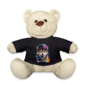 Casquette Snapback Loup Imprimé Animal Coloré - Nounours - noir - Devant