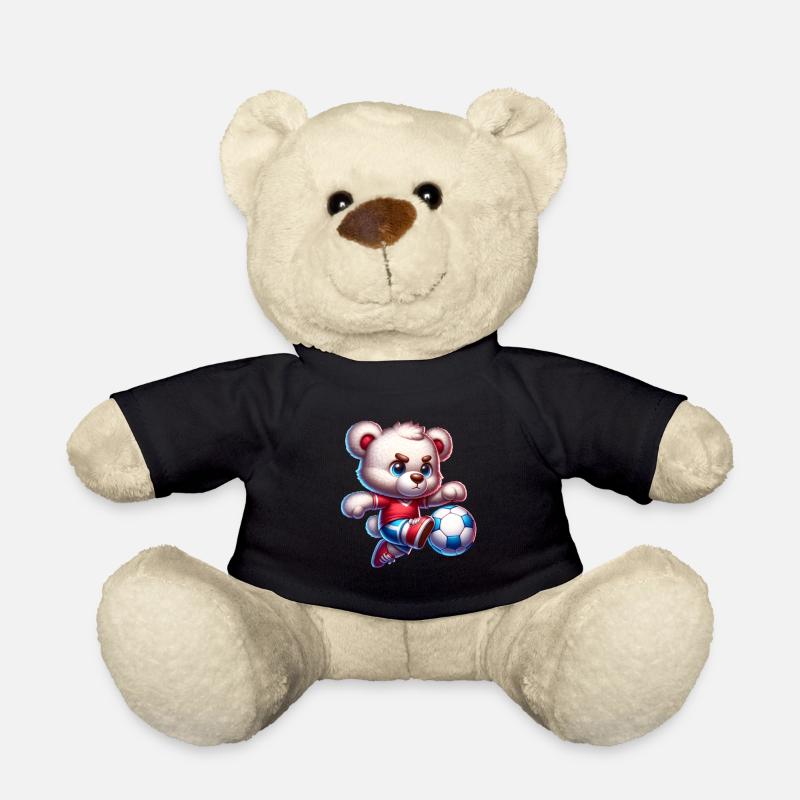 Süßer Teddybär spielt Fußball Comic Figur Kinder - Teddy - Schwarz