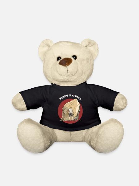stylisches Boulder T-Shirt Junge beim felsklettern - Teddy - Schwarz