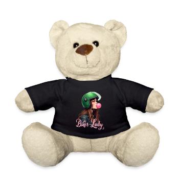 Coole Motorradfahrerin Bikerin kaut Kaugummi - Teddy - Schwarz - Vorne