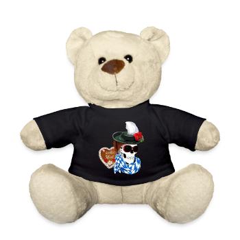 Weiblicher Skull mit Hut und Gretelfrisur - Teddy - Schwarz - Vorne