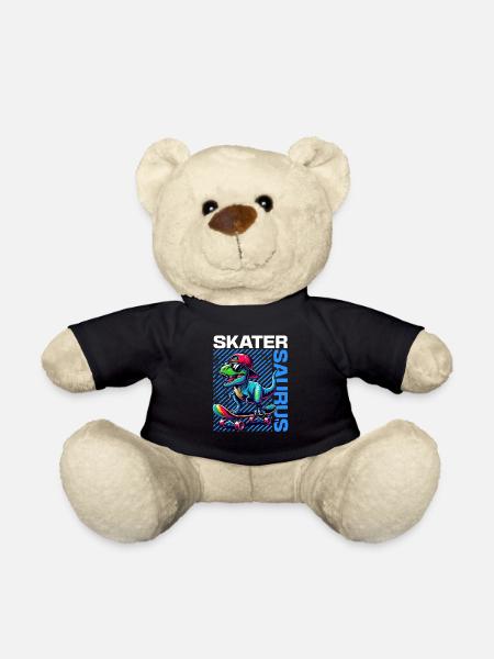 Skater Saurus Cool T-Rex Dinosaur Skateboarder - Teddy Bear - black