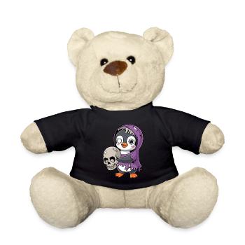 Penguin Zombie Halloween with Skull - Teddy Bear - black - Front