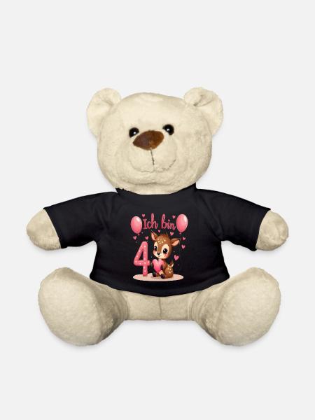 Süßes Reh Ich bin 4 Kinder 4. Geburtstag Mädchen - Teddy - Schwarz
