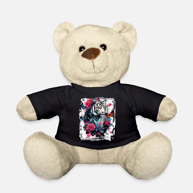 Majestätischer Tiger mit Schmetterlingen und Rosen - Teddy - Schwarz