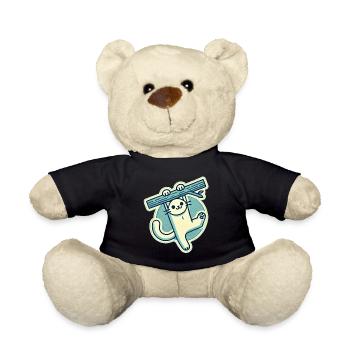 Chat blanc heureux suspendu à une branche - Nounours - noir - Devant