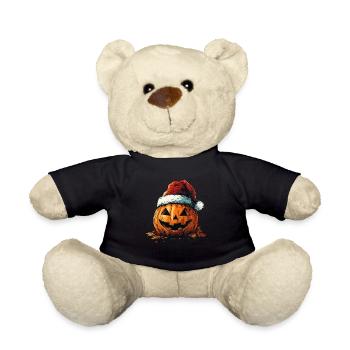 Halloween Gift Pumpkin with Santa Hat Decoration - Teddy Bear - black - Front