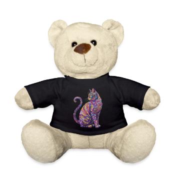 Lebendige psychedelische Katze - Bunte Katzenkunst - Teddy - Schwarz - Vorne