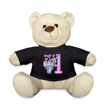 First Birthday Elephant with Balloons - Teddy Bear - black - Front