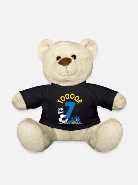 Tor Fußball Ich bin 7 Kindergeburtstag - Teddy - Schwarz