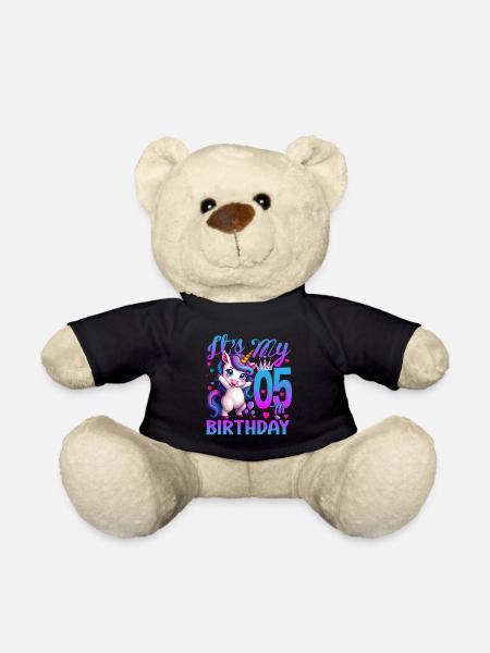 5th Birthday Unicorn It's My 5th Birthday - Teddy Bear - black