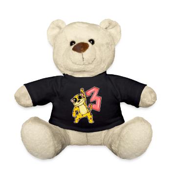 Drei 3 - Nummer 3 - Zahl 3 Geburtstag - Teddy - Schwarz - Vorne