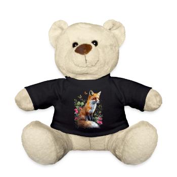 Fox Lover Woodland Flowers Art Foxes Cute Fox - Teddy Bear - black - Front