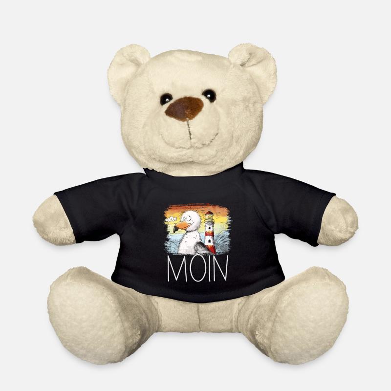 Moin Spruch Möwe Meer Leuchtturm Sonnenuntergang - Teddy - Schwarz