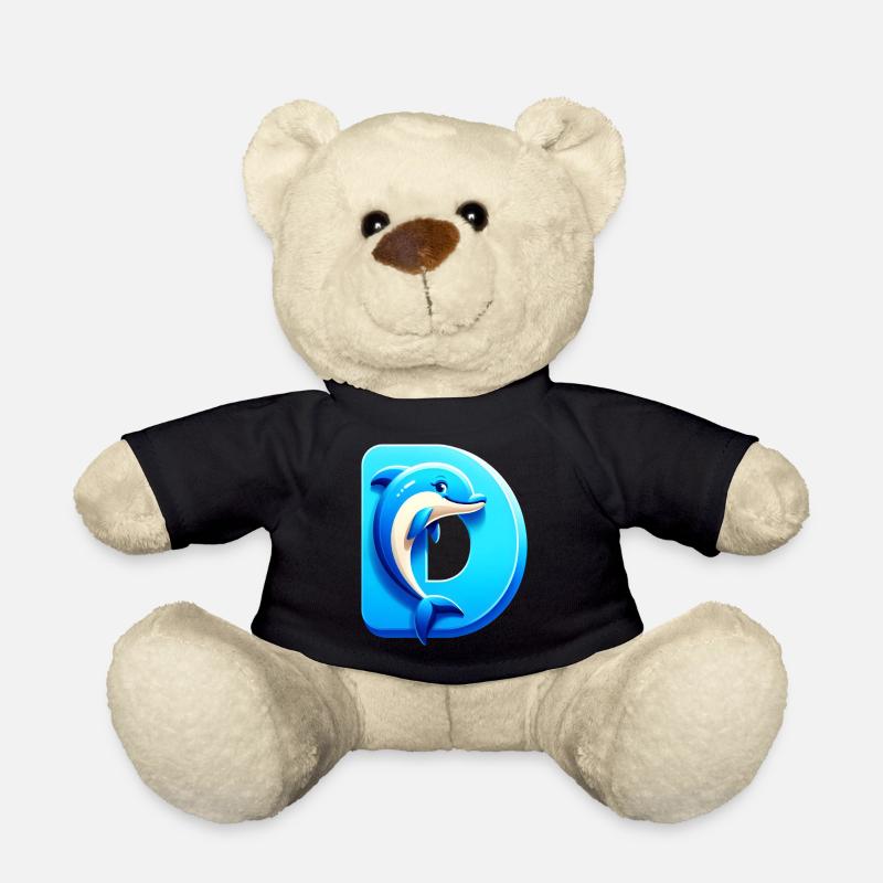 Cute Dolphin with Blue Letter D - Teddy Bear - black