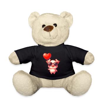Valentinstag Verlobung Hochzeit Schwein Glück Herz - Teddy - Schwarz - Vorne