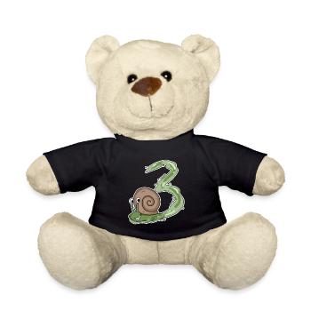 Drei 3 - Nummer 3 - Zahl 3 Geburtstag Schnecke - Teddy - Schwarz - Vorne