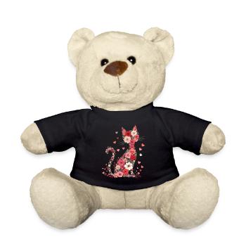 Blumen Katze für Katzen Besitzer und Valentinstag - Teddy - Schwarz - Vorne