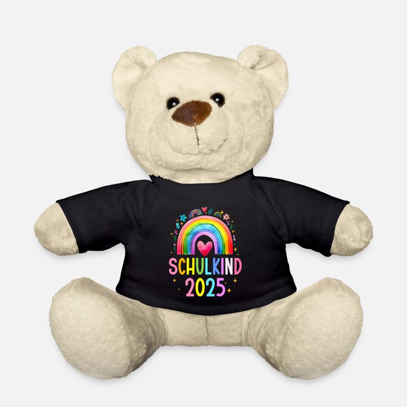 Schulkind 2025 Regenbogen Mädchen Einschulung 2025 - Teddy - Schwarz