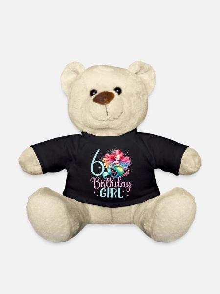Geburtstag 6 Meerjungfrau Mädchen Sechs 6 Jahre - Teddy - Schwarz