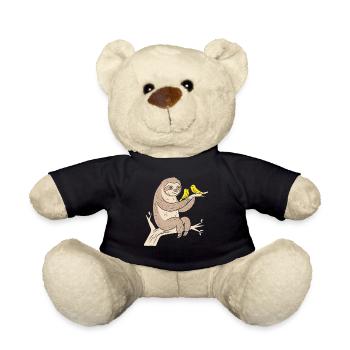 Cozy sloth with birds illustration - Teddy Bear - black - Front