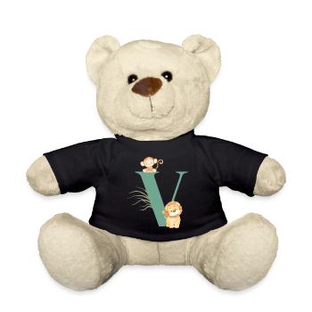 Letter v green jungle animals - Teddy Bear - black - Front