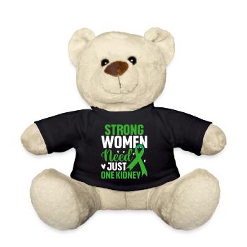 Strong Women Just One Kidney Green Ribbon Kidney - Teddy Bear - black - Front