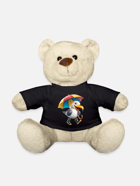 Playful Seagull Character with Umbrella - Teddy Bear - black