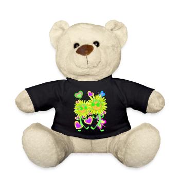 Fleur de tournesol coeur rétro des années 80 des années 90 enfants - Nounours - noir - Devant