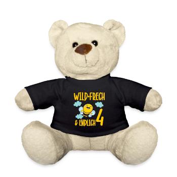 Bee Birthday Motif Finally 4 Years Girl - Teddy Bear - black - Front
