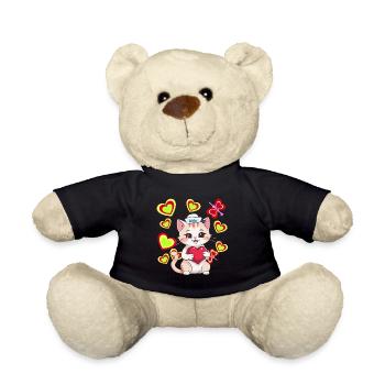 Katze Katzen Herz Kätzchen Kinder Baby - Teddy - Schwarz - Vorne
