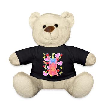 Unicorn Retro Unicorns Kids Child Baby Hearts - Teddy Bear - black - Front