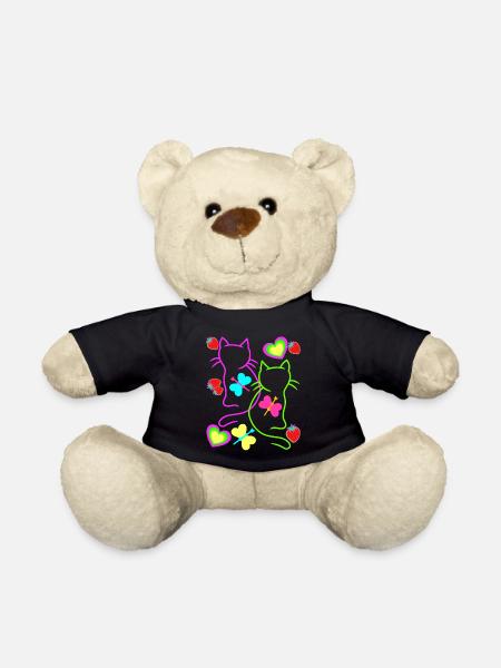 Retro Katzen Erdbeer Sommer 80er Katze Vintage - Teddy - Schwarz