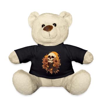 Herbstlicher Schädel mit Blumen - Teddy - Schwarz - Vorne