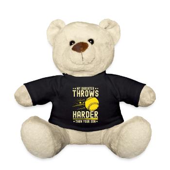 Ma fille lance plus fort Softball Baseball Maman - Nounours - noir - Devant